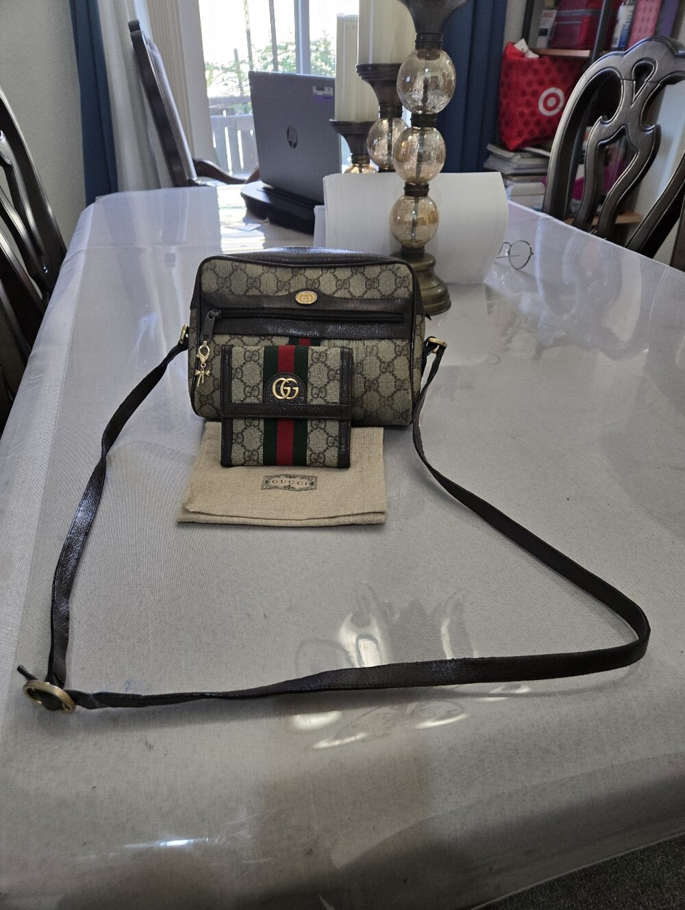 Authentic GUCCI crossbody Bag With Green And Red Sherry Line Comes With Wallet.